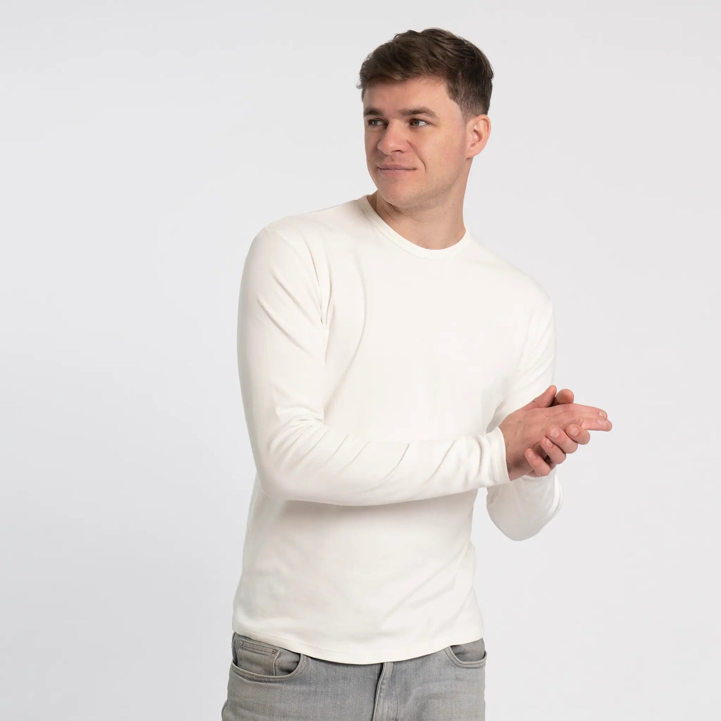 Men's Organic Pima Long Sleeve Cotton T-Shirt color white