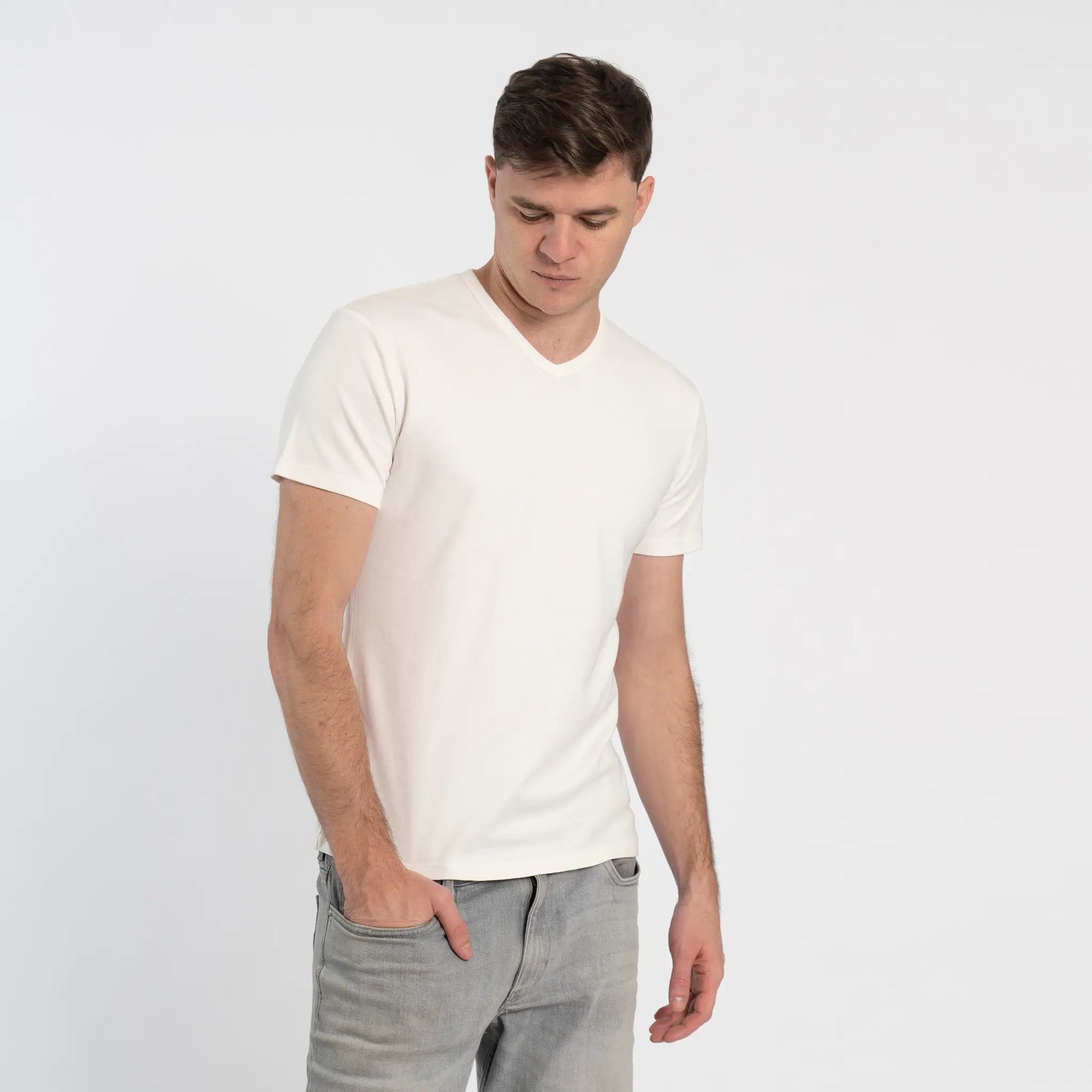 mens smooth pima cotton tshirt vneck color white