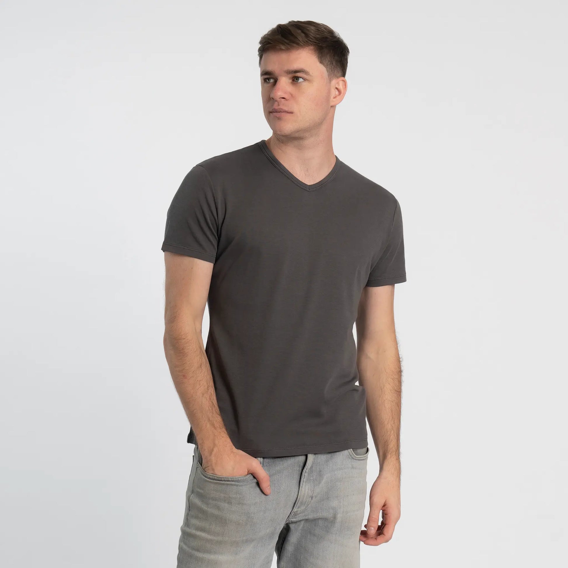 mens sustainable tshirt vneck color gray