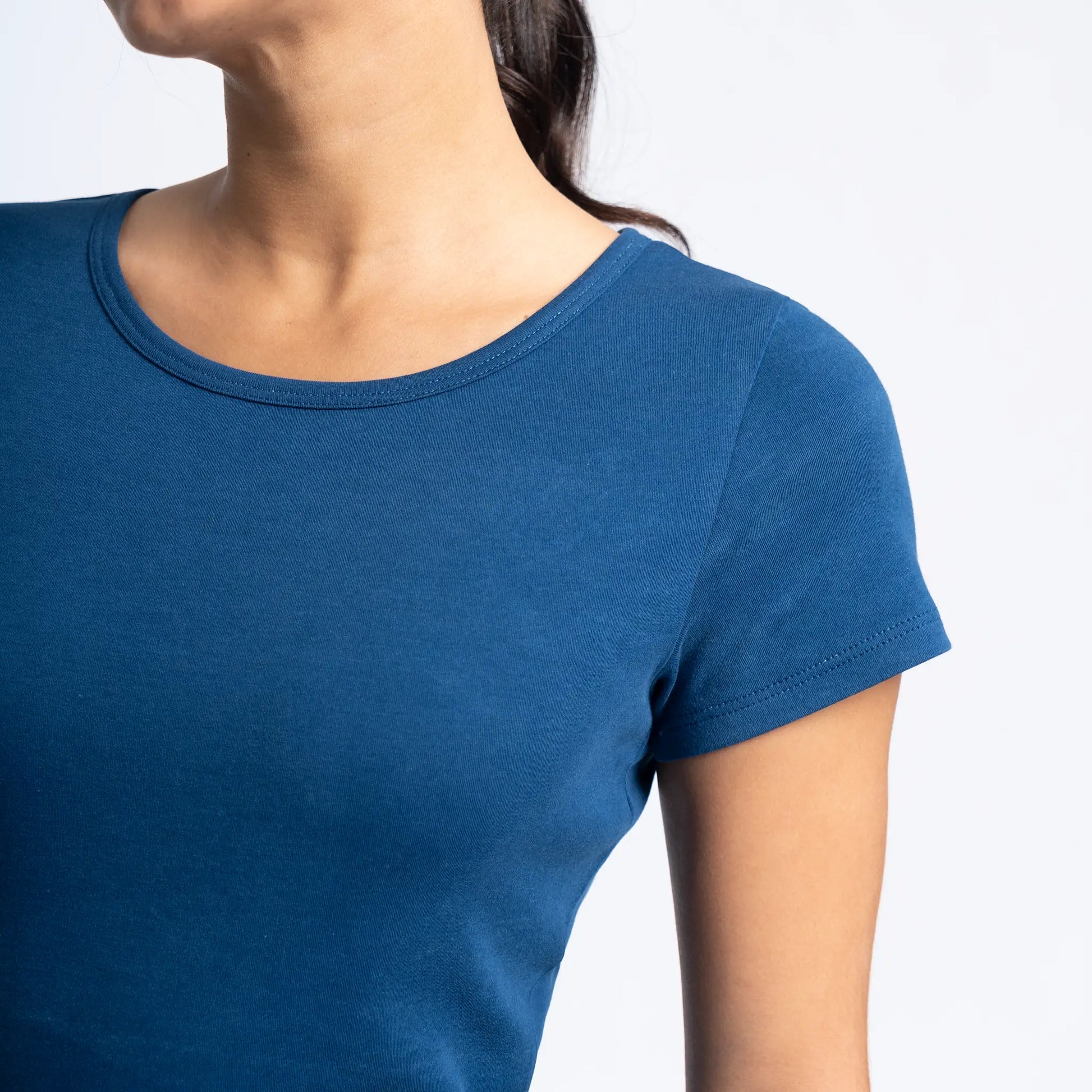 womens biodegradable tshirt crew neck color natural blue