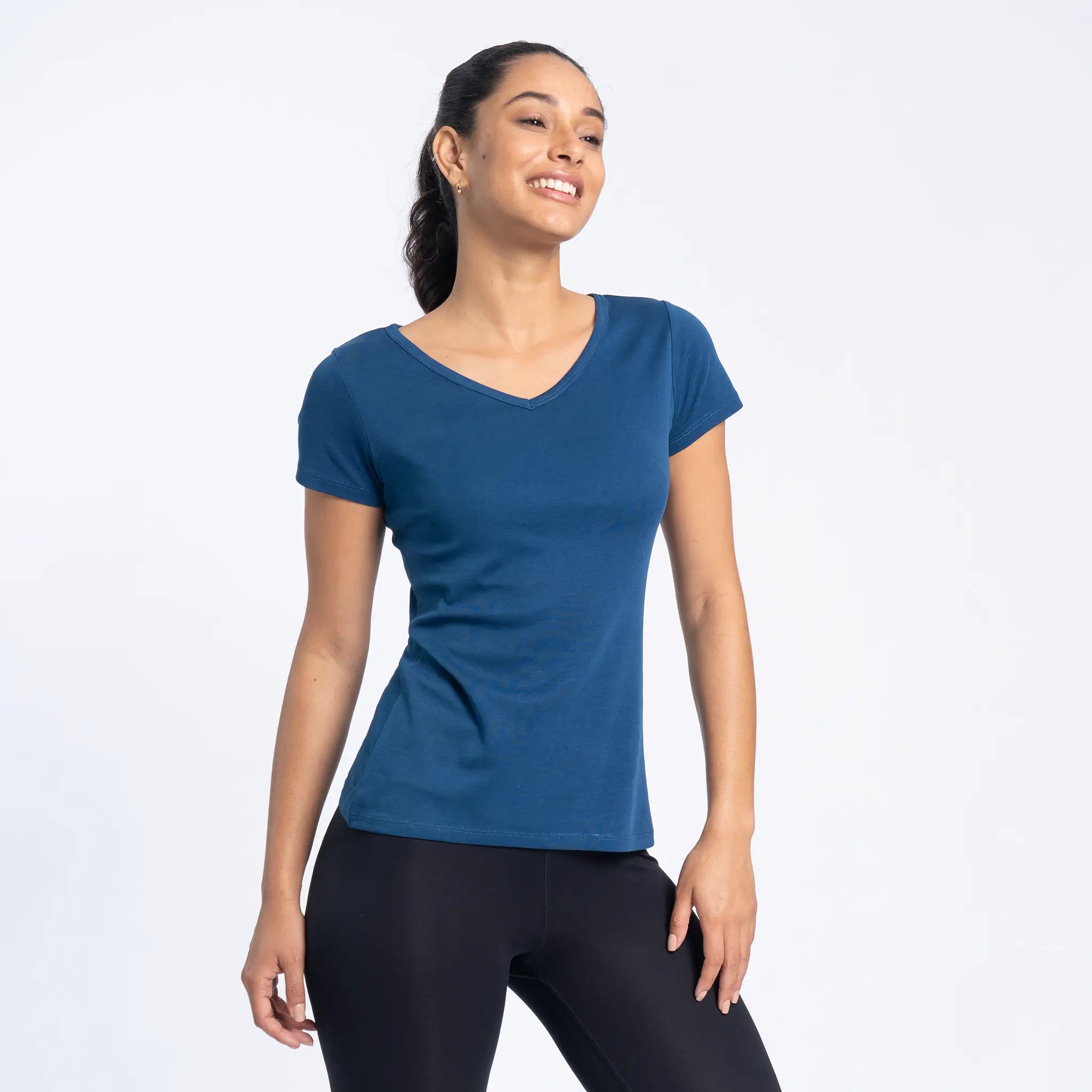 womens biodegradable tshirt vneck color natural blue