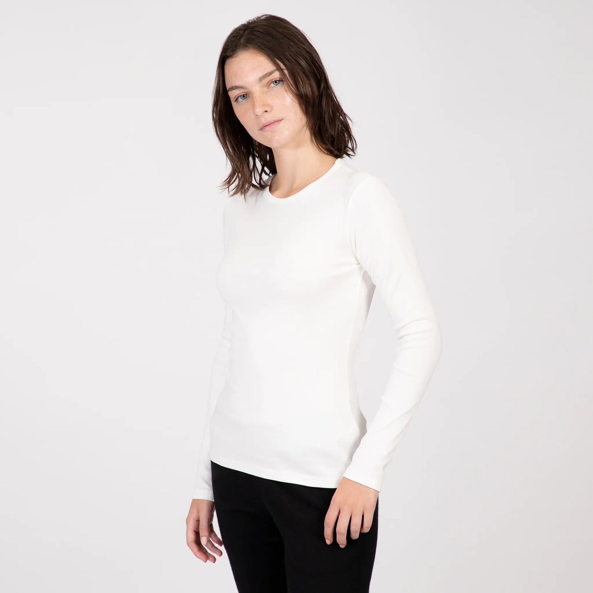 Women's Organic Pima Cotton Long Sleeve T-Shirt color White