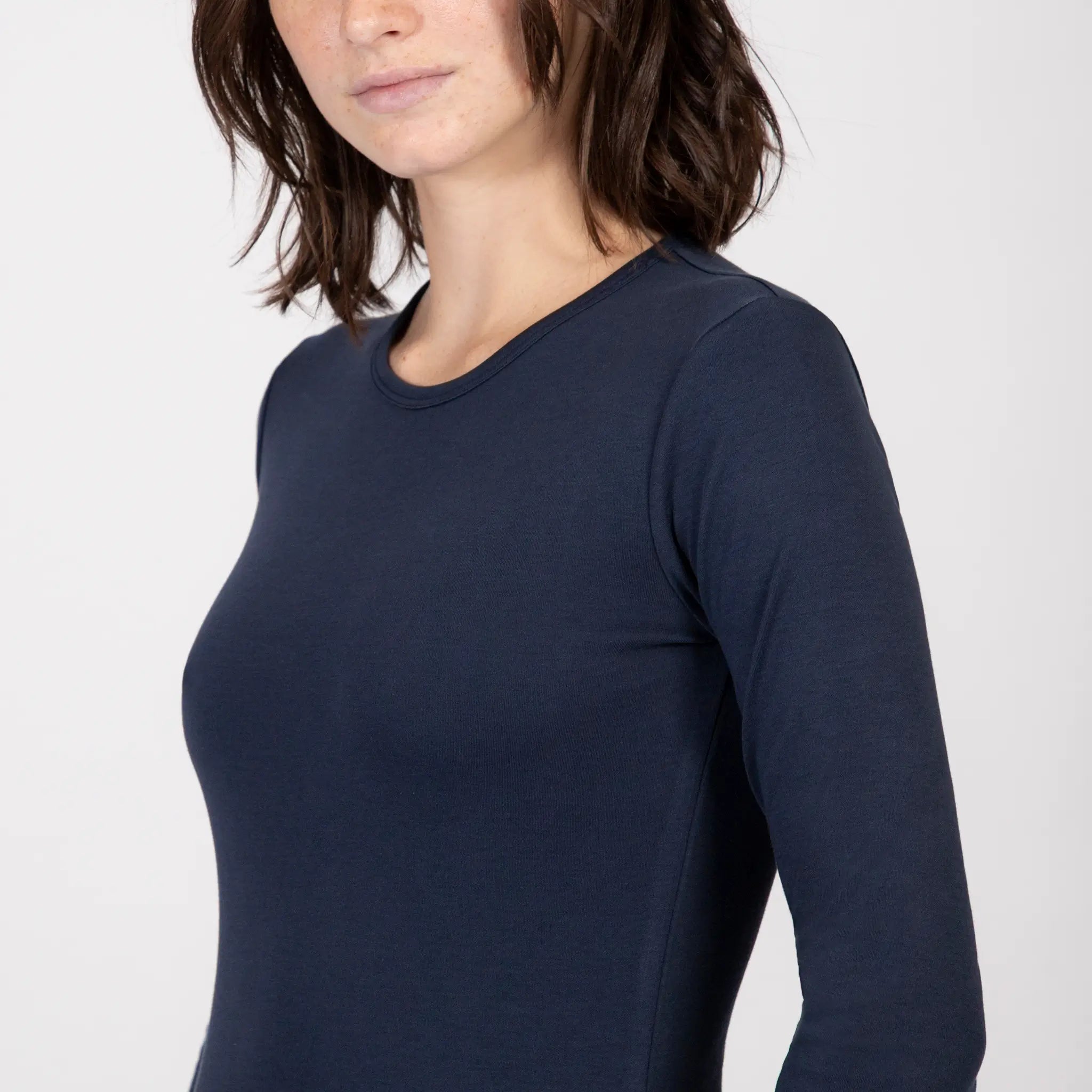 womens eco friendly tshirt long sleeve color navy blue