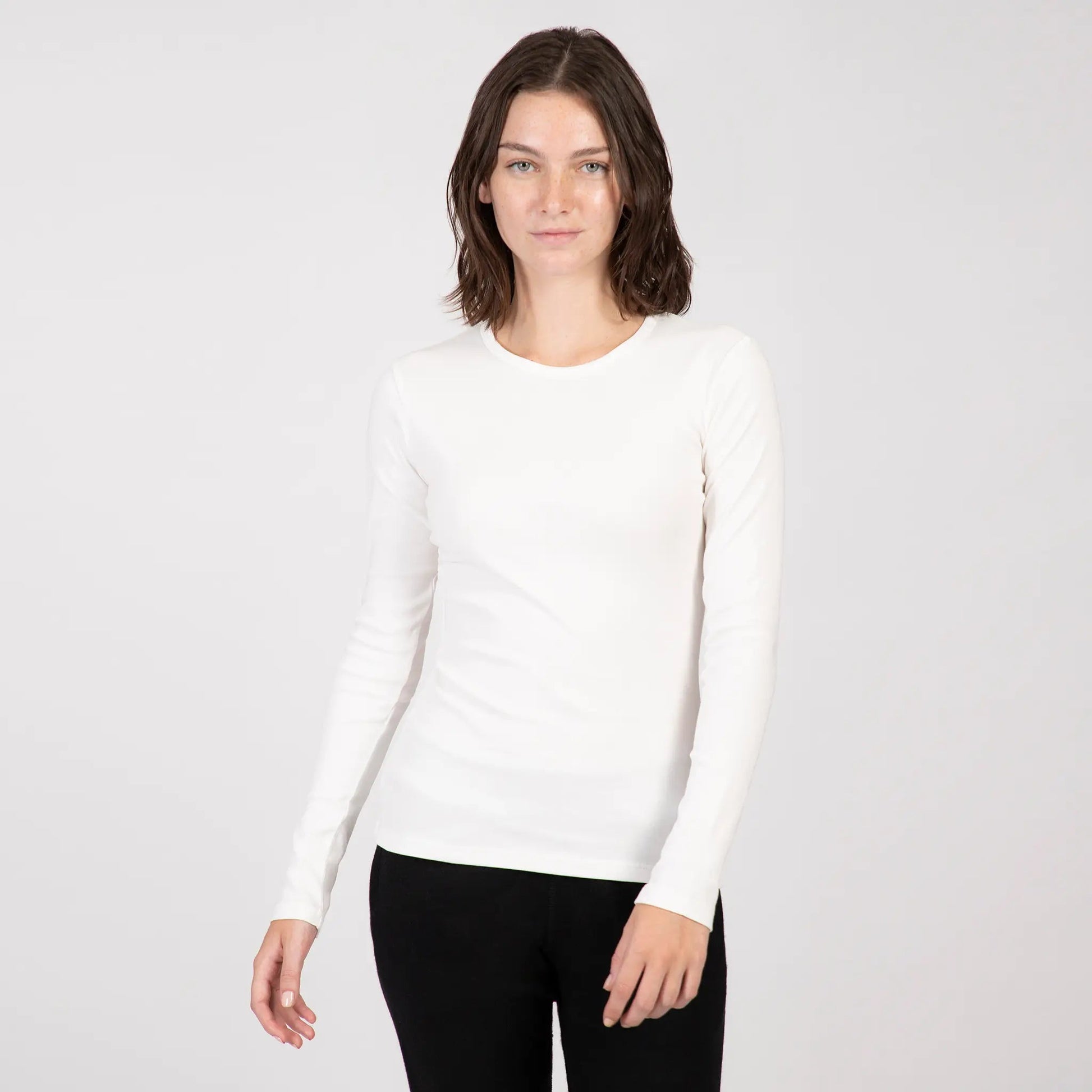 Women's Organic Pima Cotton Long Sleeve T-Shirt color White