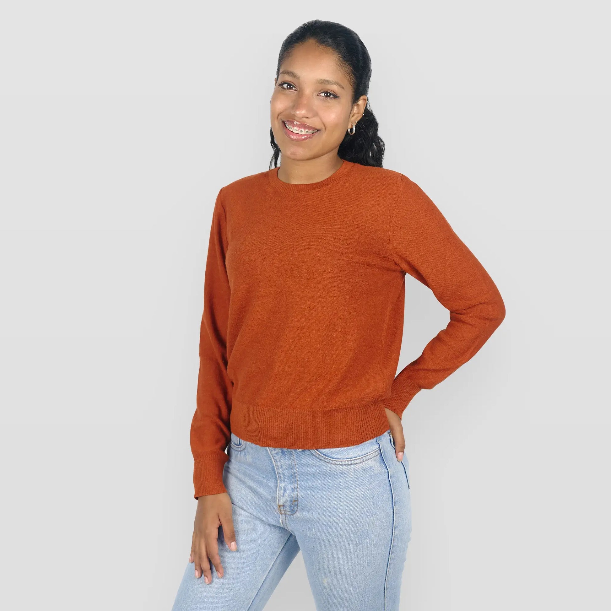 womens hypoallergenic alpaca sweater color rusty orange