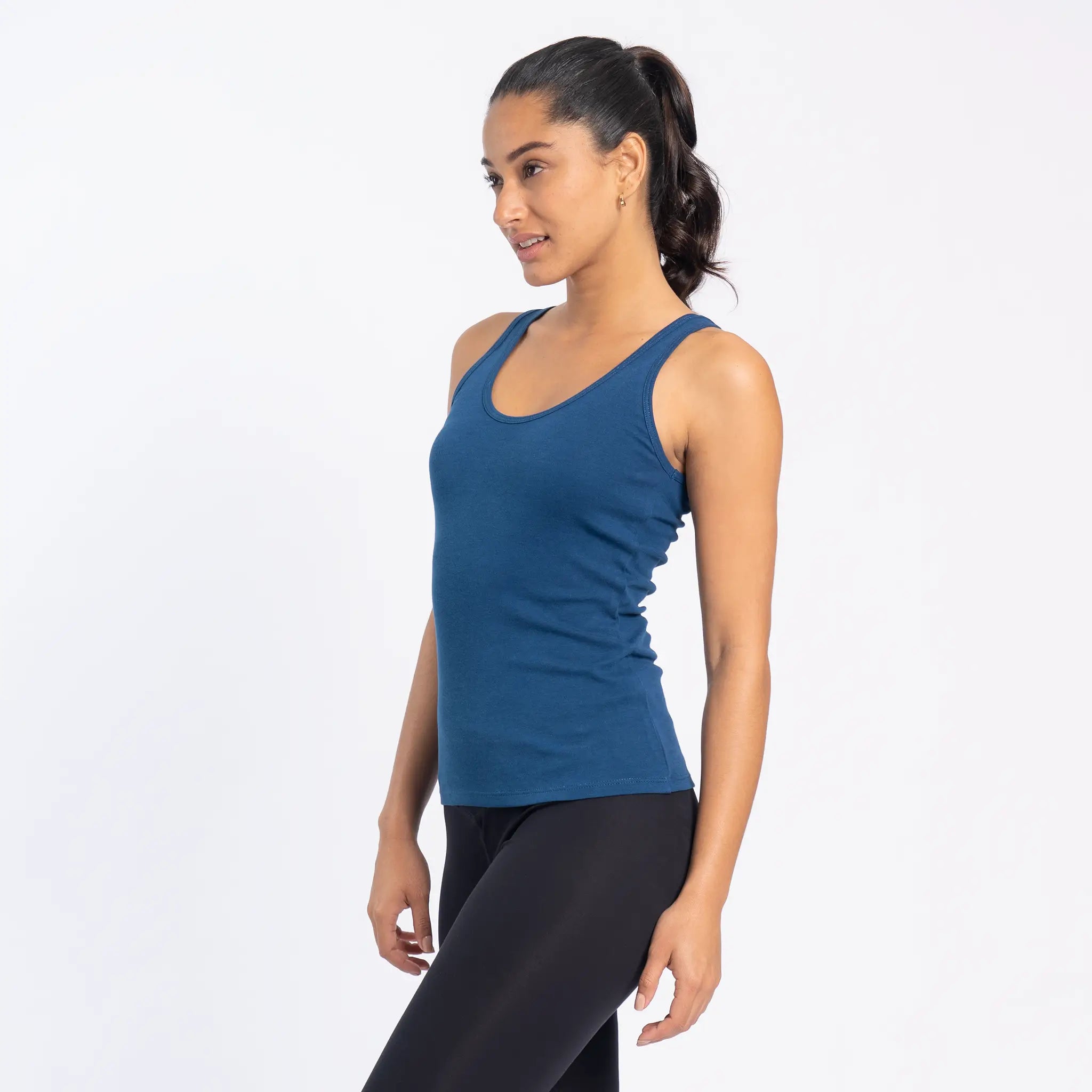 womens microplastic free tank top color natural blue