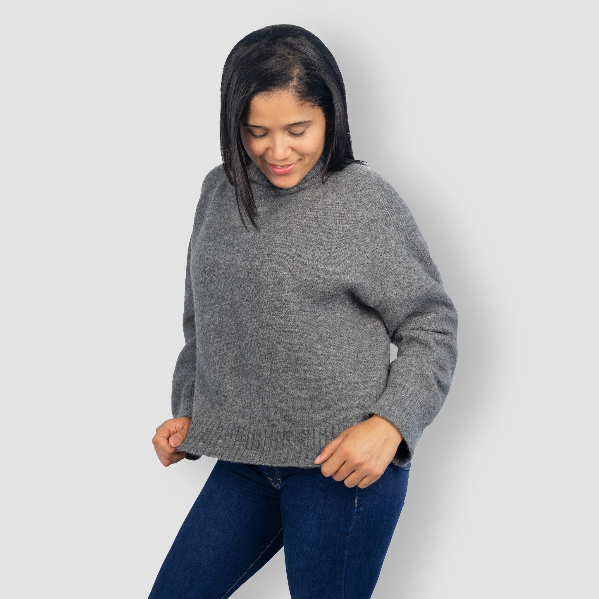 womens natural fiber alpaca turtleneck sweater color titanium