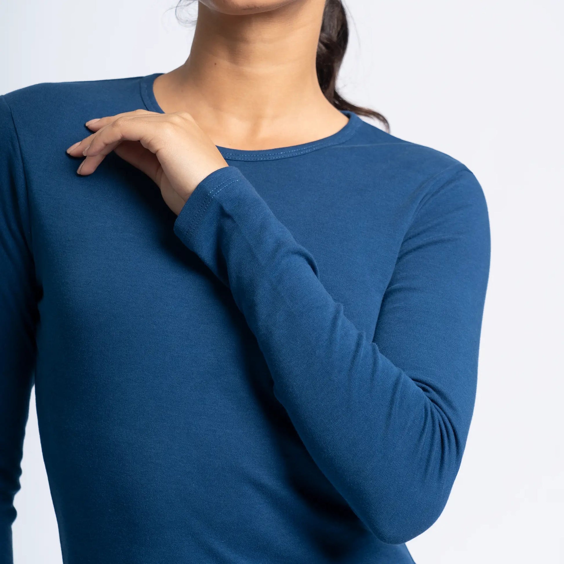 Women's Organic Pima Cotton Long Sleeve T-Shirt color Natural Blue