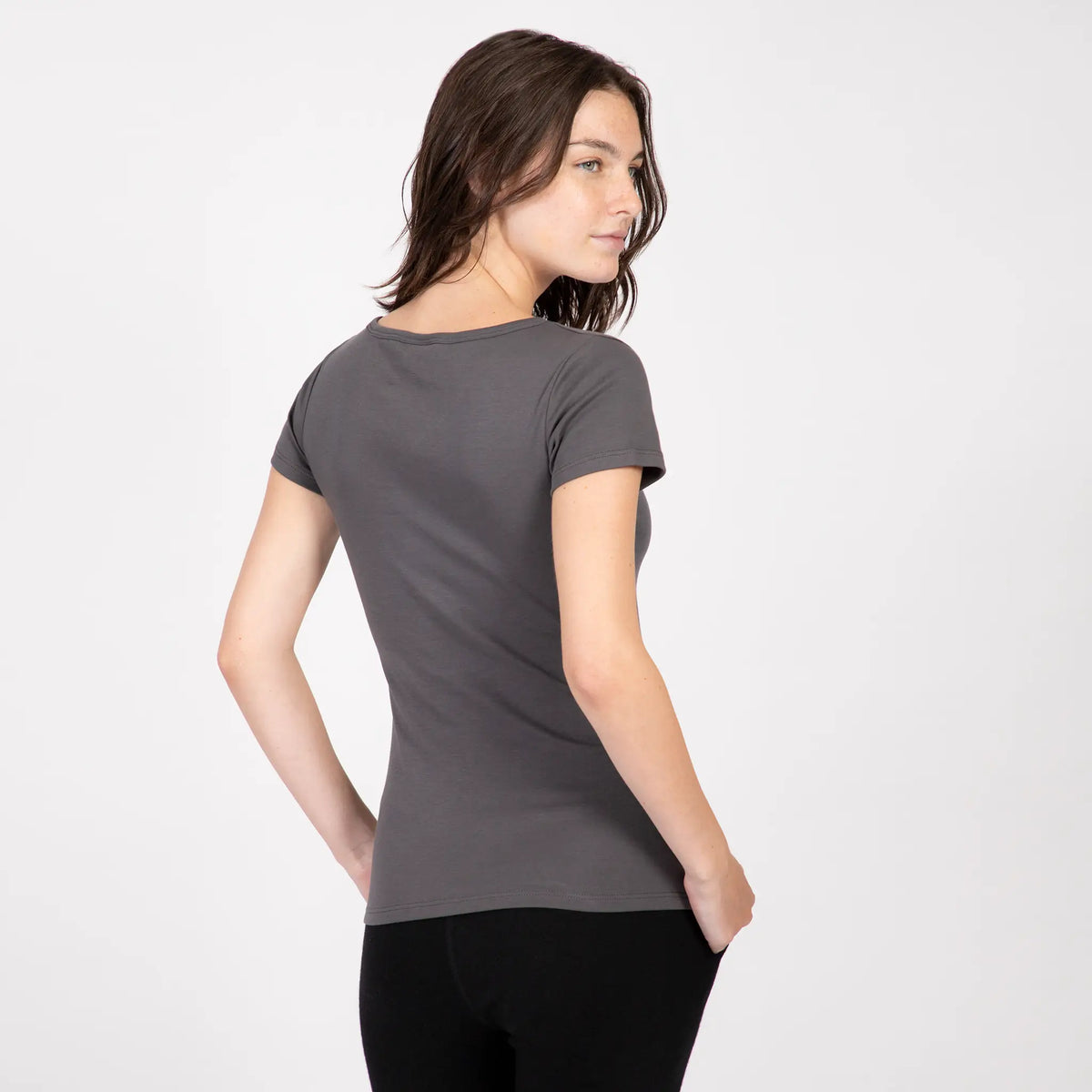 womens silky soft tshirt vneck color gray