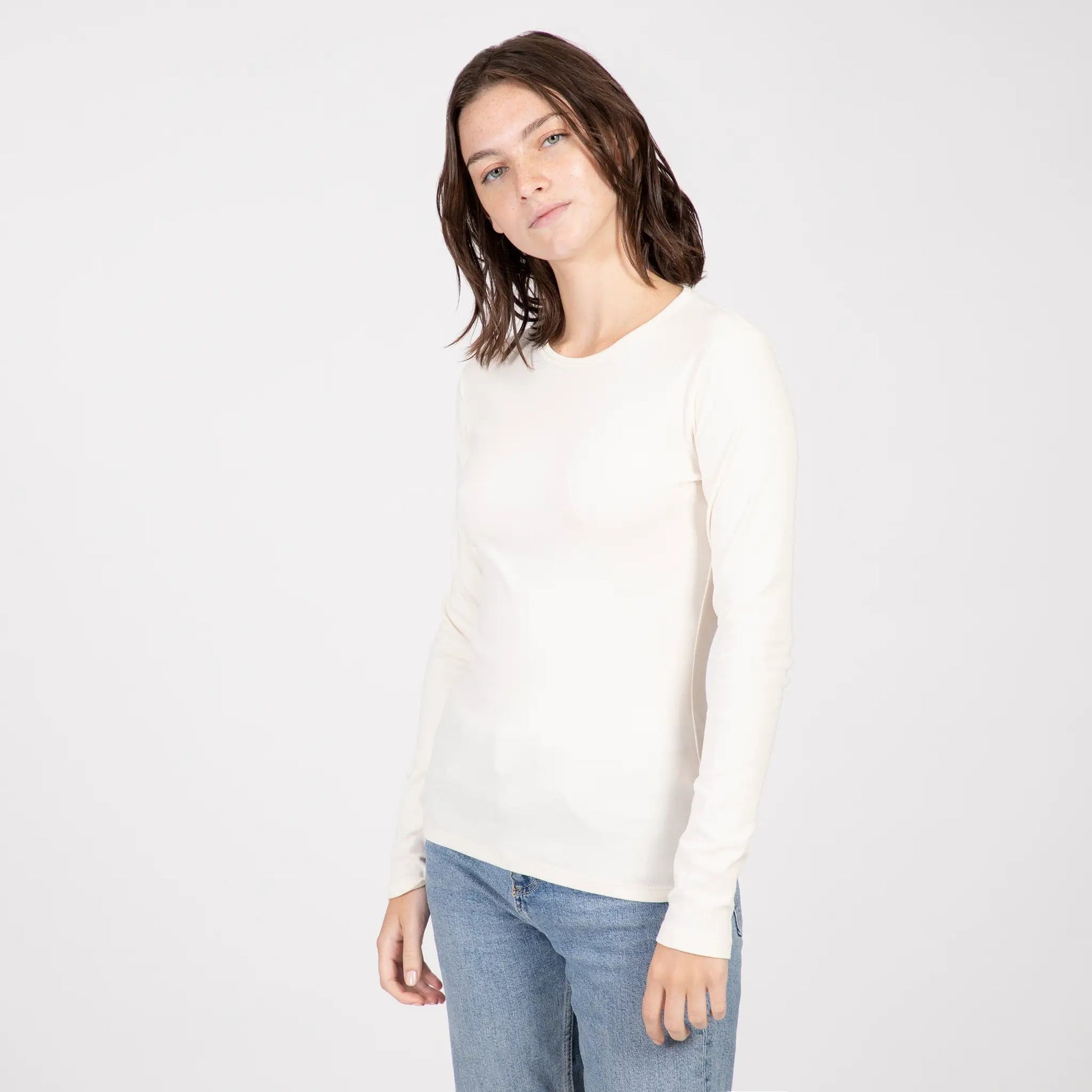 Women's Organic Pima Cotton Long Sleeve Shirt color Undyed