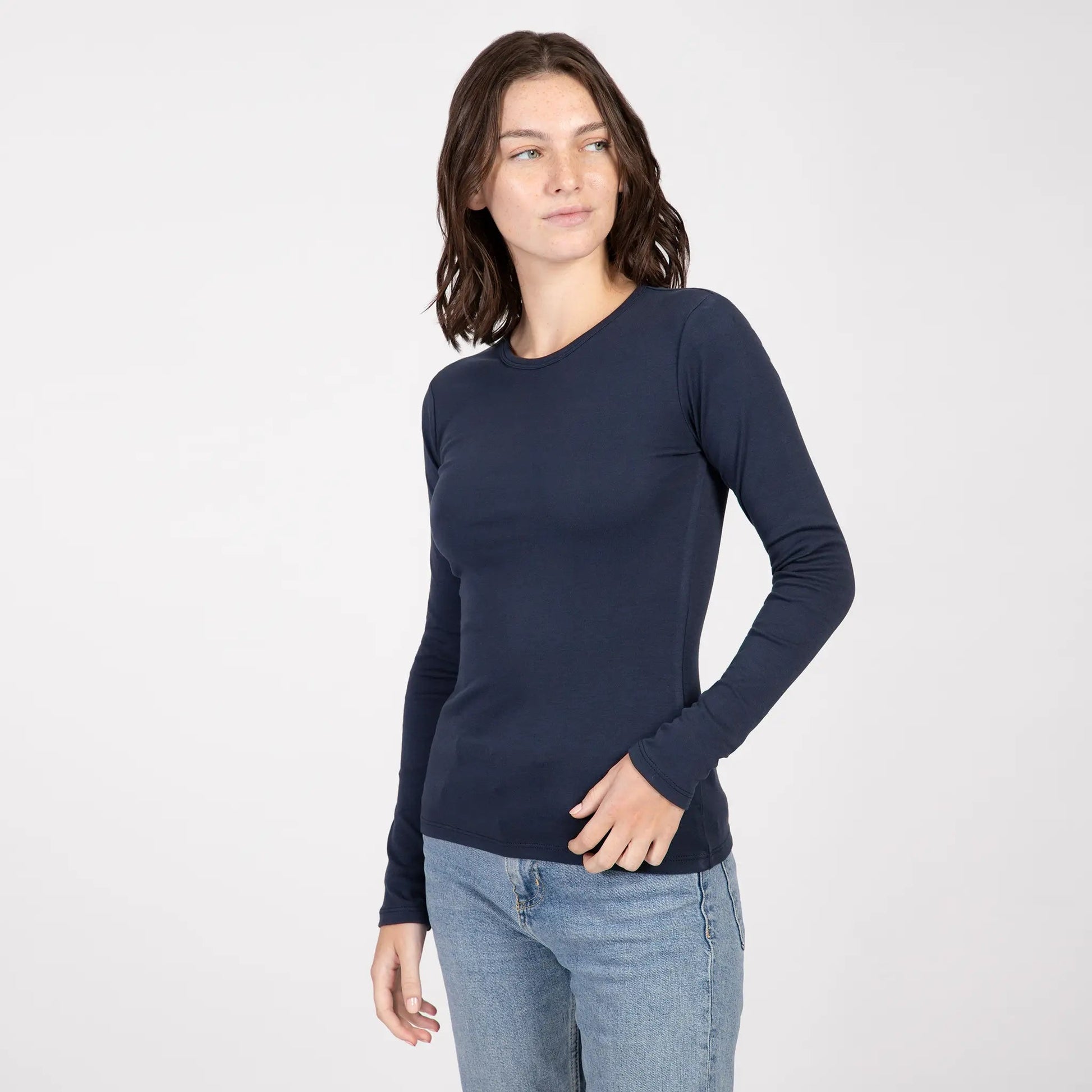 Women's Organic Pima Cotton Long Sleeve T-Shirt color Navy Blue