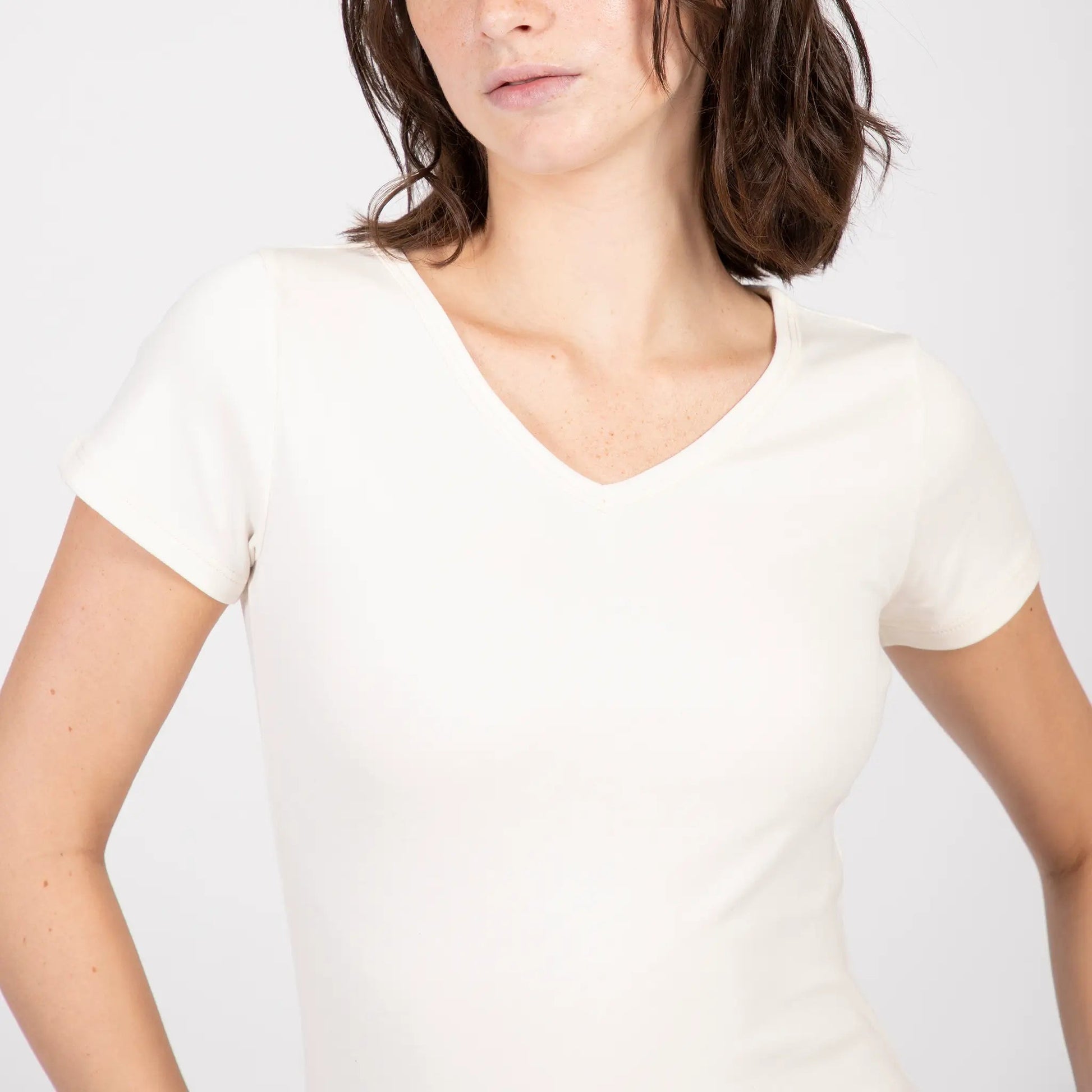 Women's Organic Pima Cotton V-Neck T-Shirt color Natural White