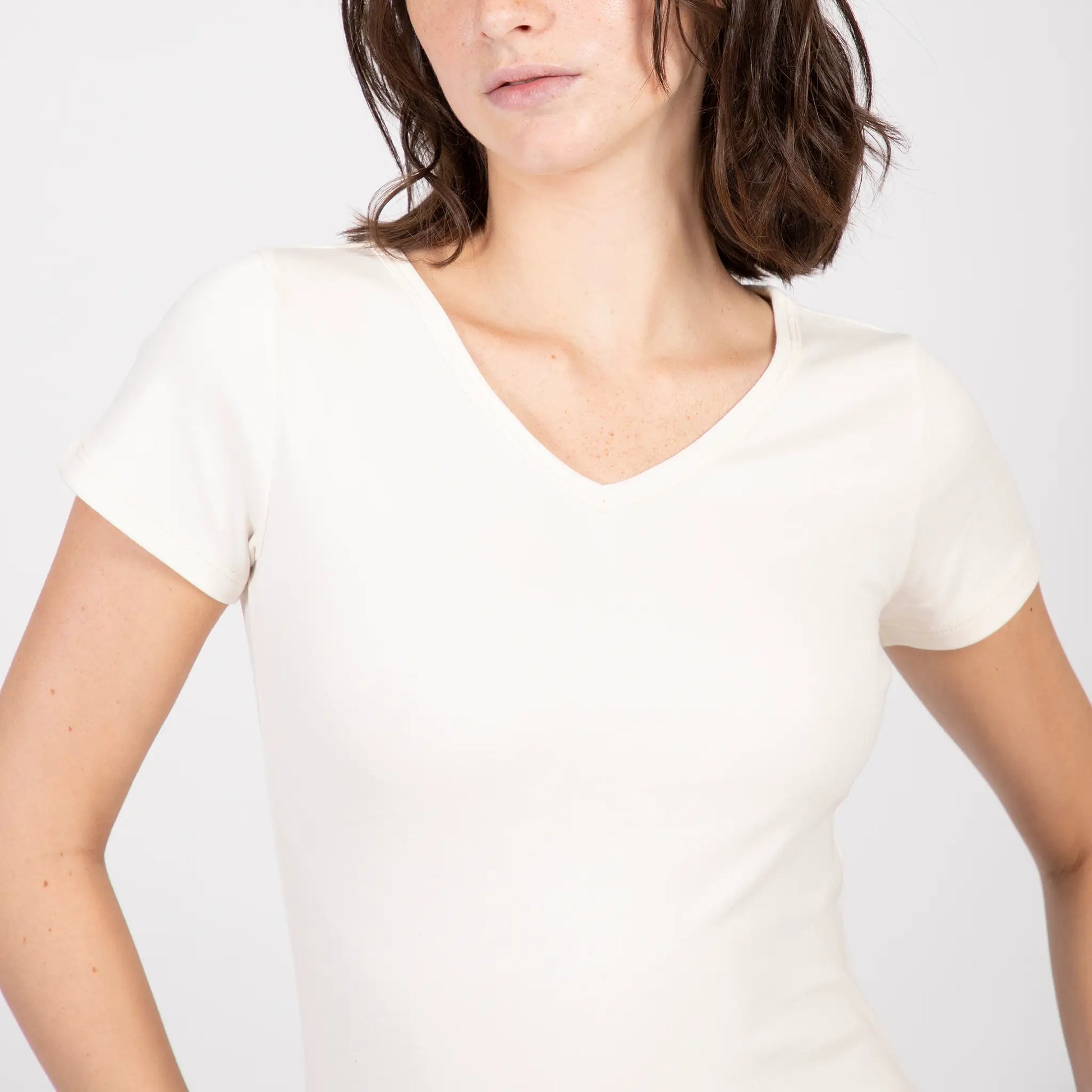 Women's Organic Pima Cotton V-Neck T-Shirt color Undyed