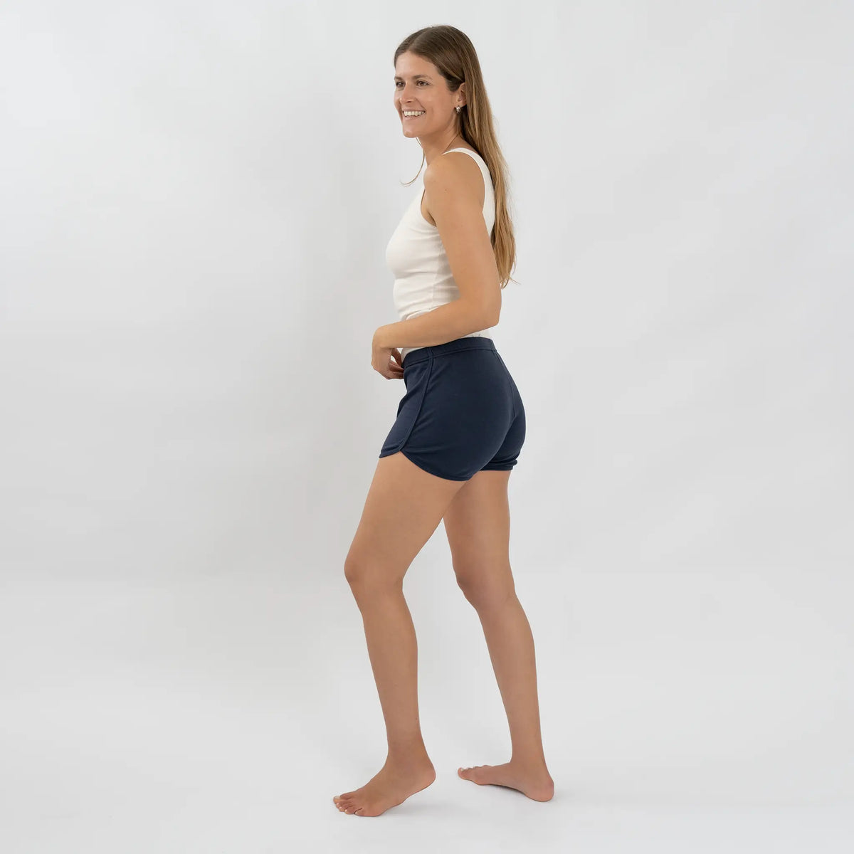 womens smooth pima cotton shorts color navy blue