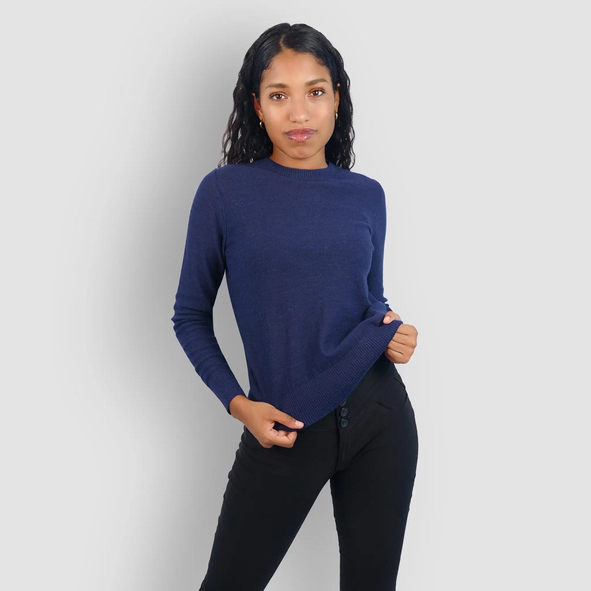 womens sustainable alpaca sweater color navy blue