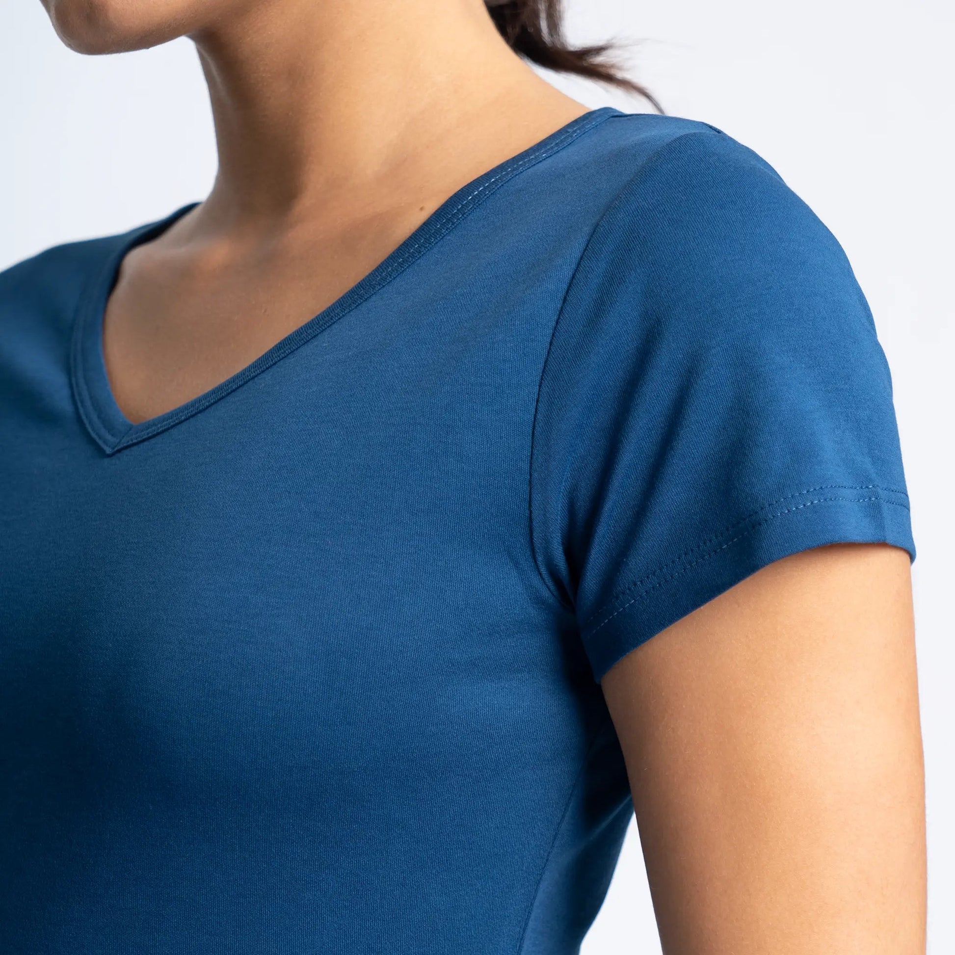 Women's Organic Pima Cotton V-Neck T-Shirt color Natural Blue
