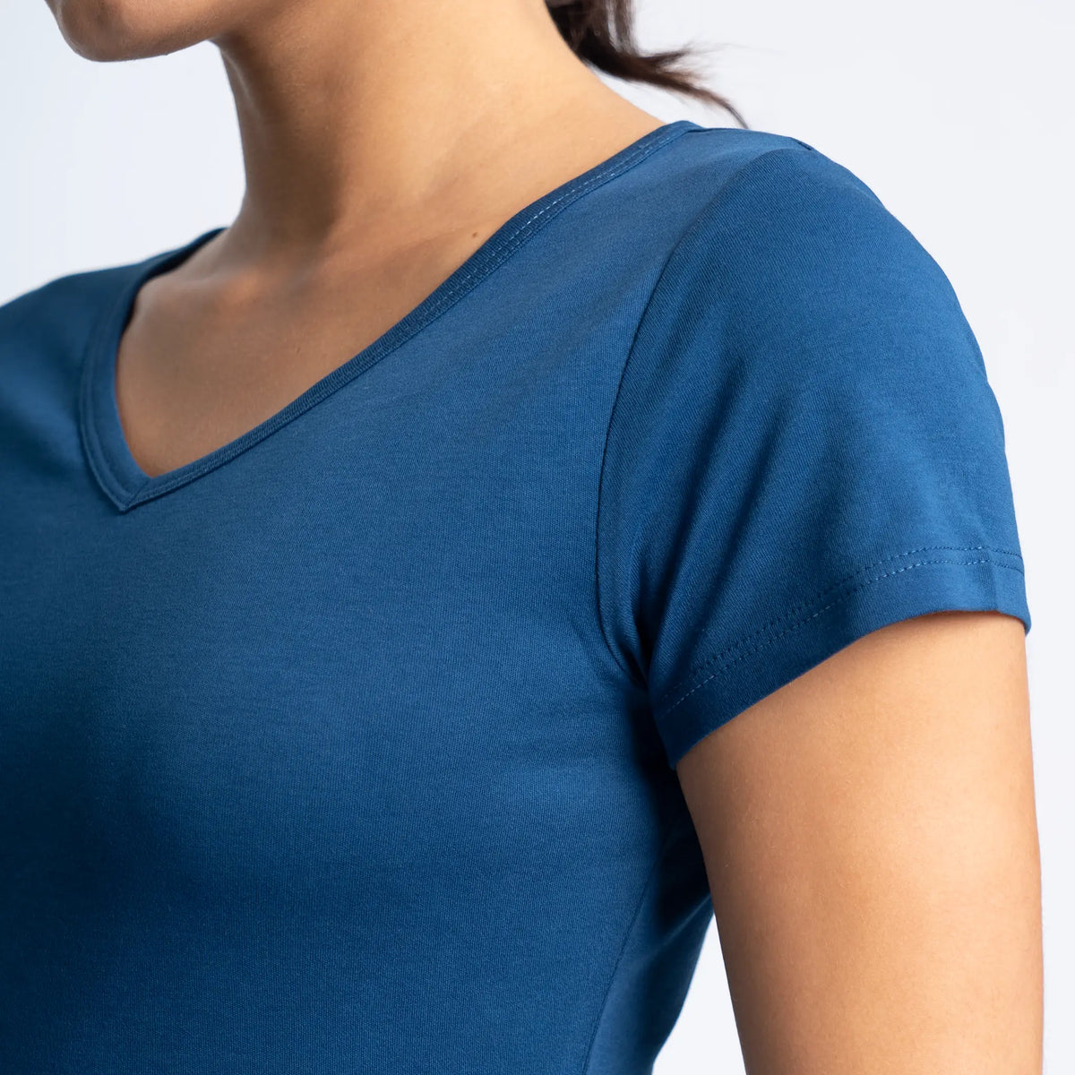 womens sustainable clothing tshirt vneck color natural blue