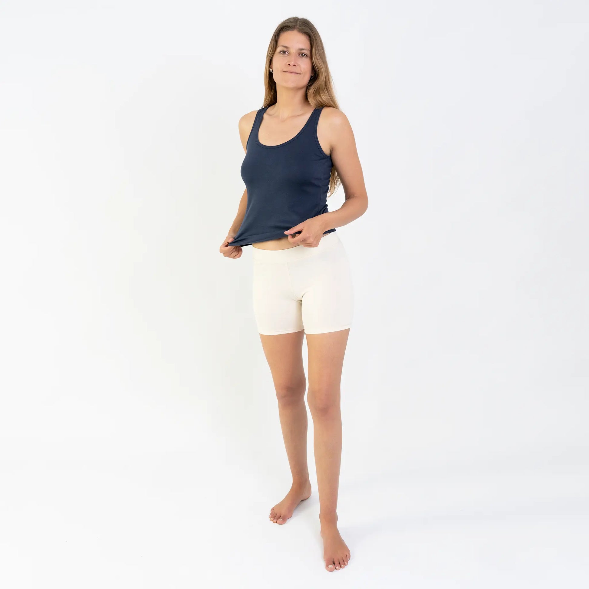womens sustainable tee biker shorts color Undyed