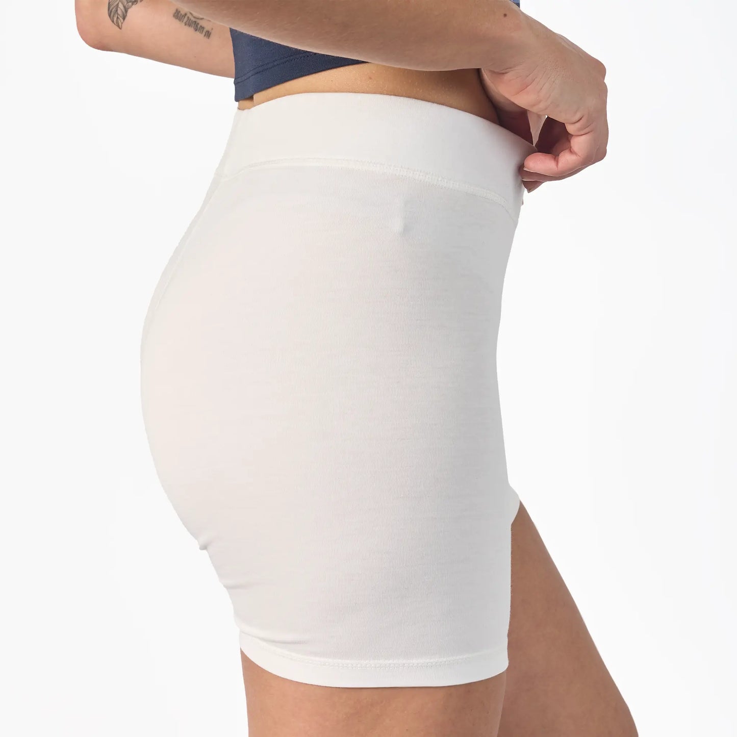 womens sustainable tee biker shorts color white